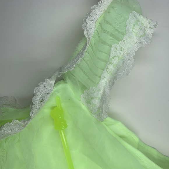 Fairycore BabyDoll Dress Neon Green Sheer Cottagecore Dress - Picture 5 of 9